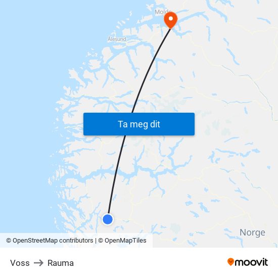 Voss to Rauma map