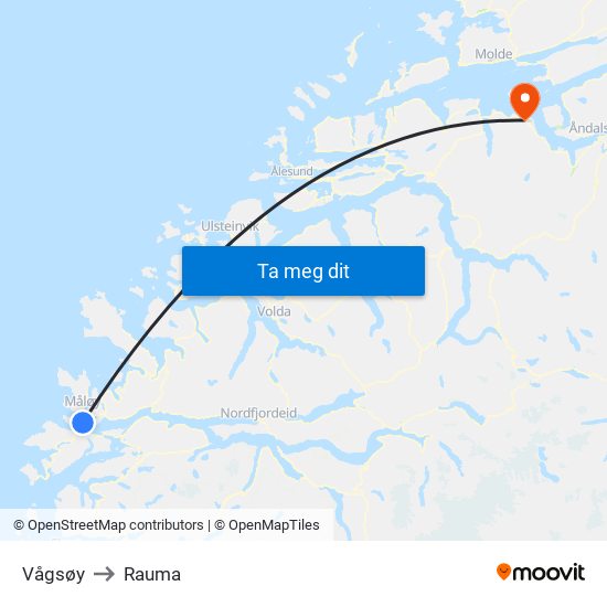 Vågsøy to Rauma map