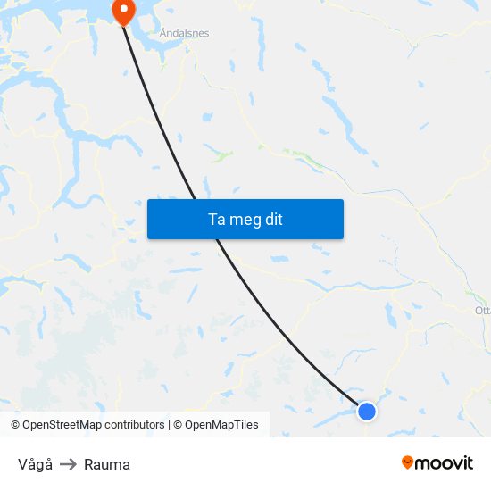 Vågå to Rauma map