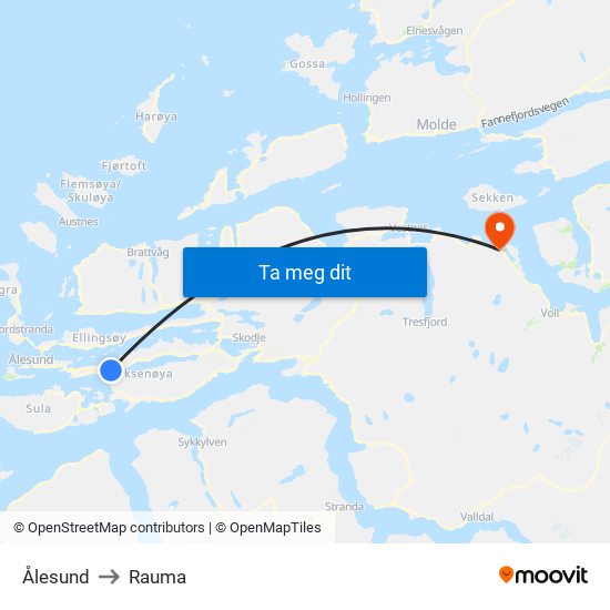 Ålesund to Rauma map