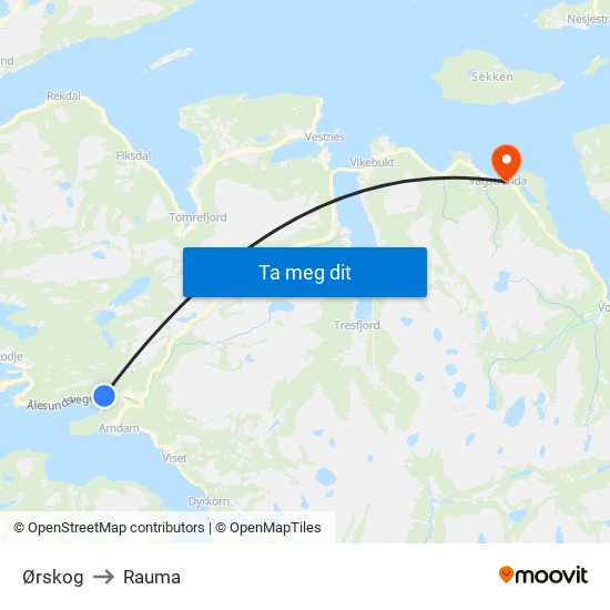 Ørskog to Rauma map