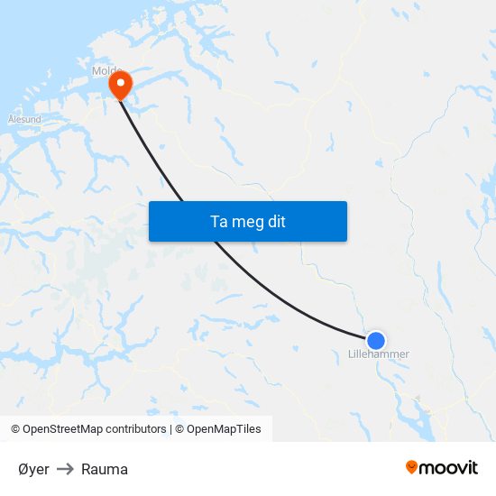 Øyer to Rauma map