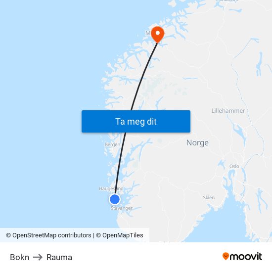 Bokn to Rauma map