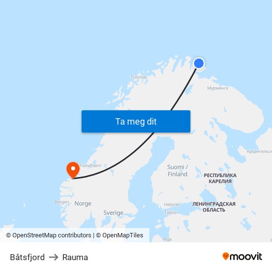Båtsfjord to Rauma map