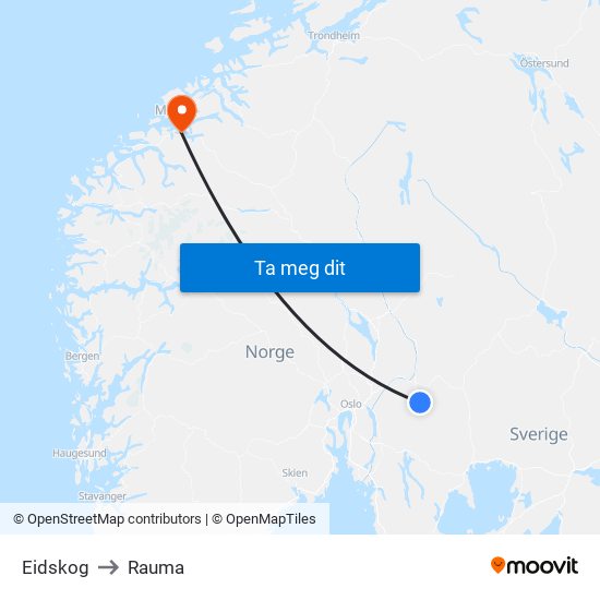 Eidskog to Rauma map