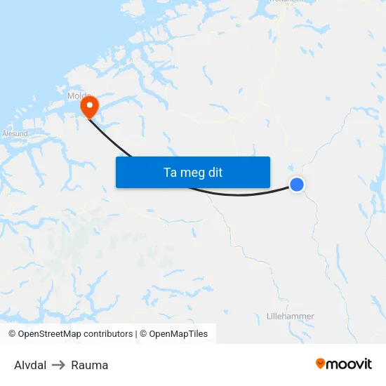 Alvdal to Rauma map
