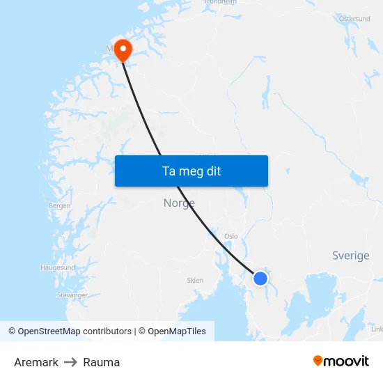 Aremark to Rauma map