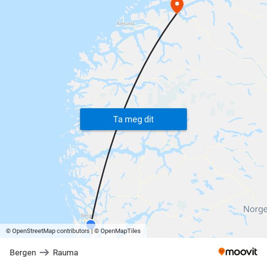 Bergen to Rauma map