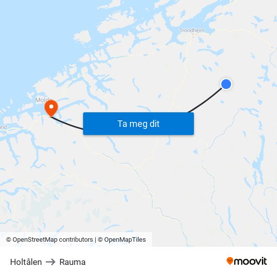 Holtålen to Rauma map