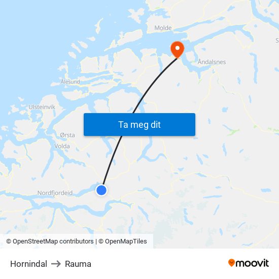 Hornindal to Rauma map