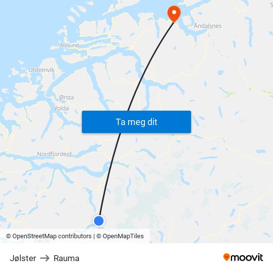 Jølster to Rauma map