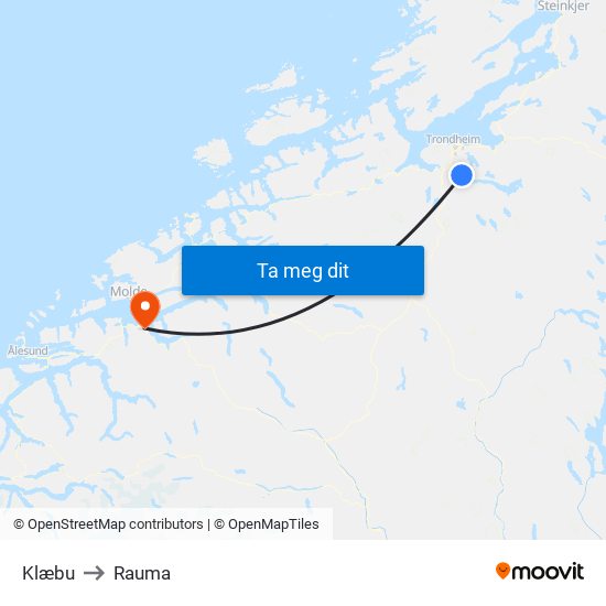 Klæbu to Rauma map