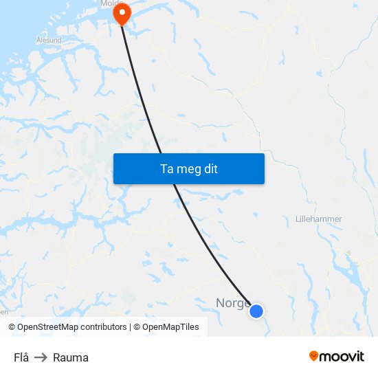 Flå to Rauma map