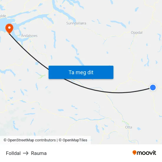 Folldal to Rauma map