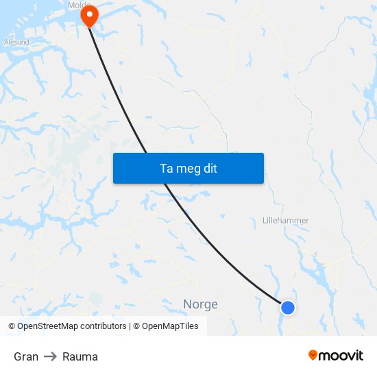 Gran to Rauma map