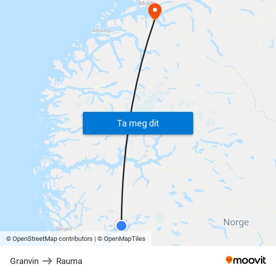 Granvin to Rauma map