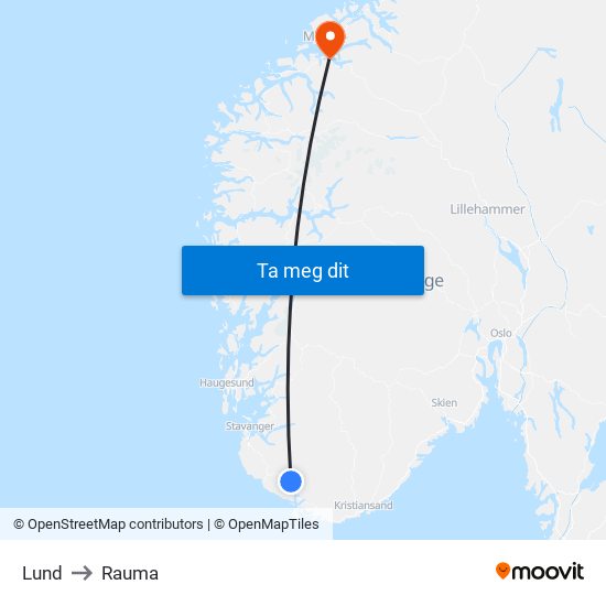Lund to Rauma map