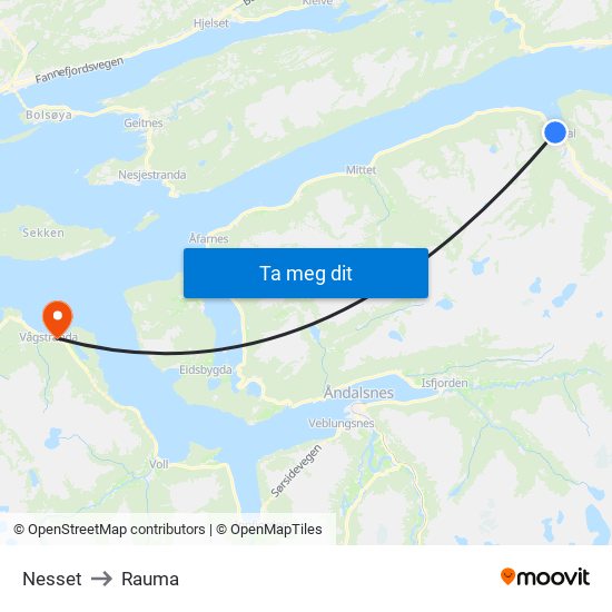 Nesset to Rauma map