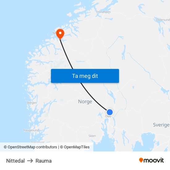 Nittedal to Rauma map