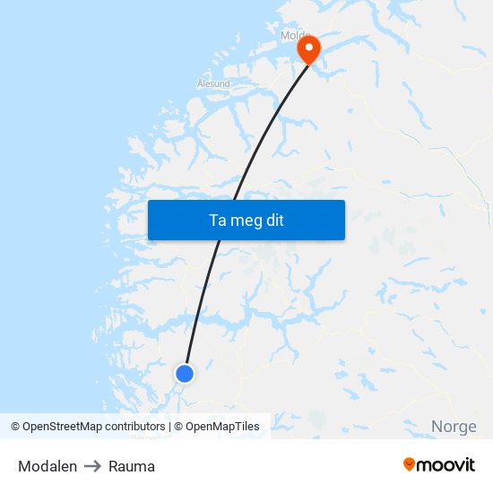 Modalen to Rauma map