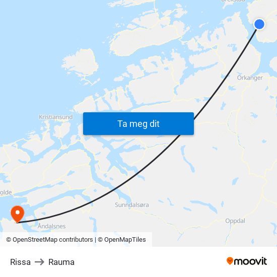 Rissa to Rauma map