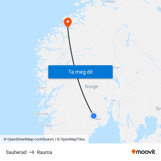 Sauherad to Rauma map