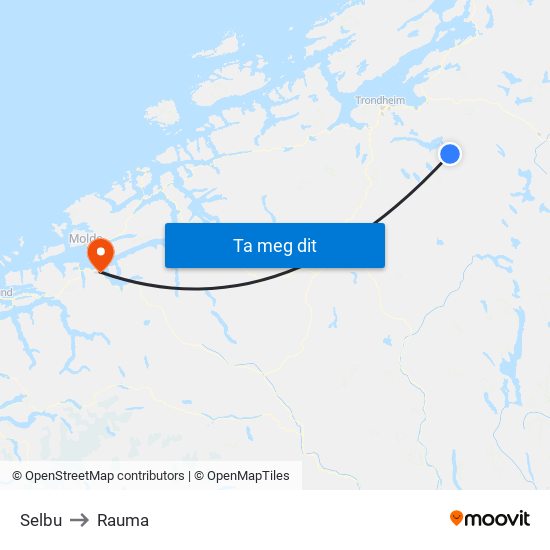 Selbu to Rauma map