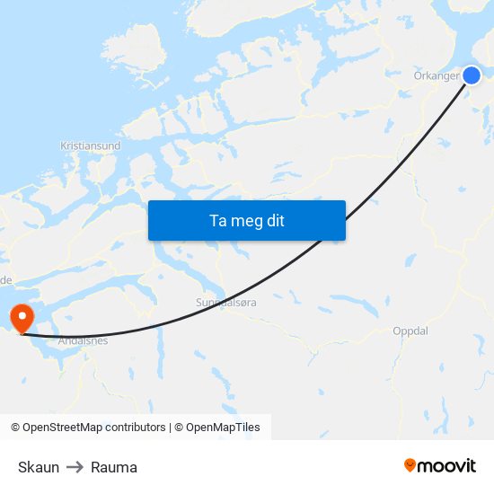 Skaun to Rauma map