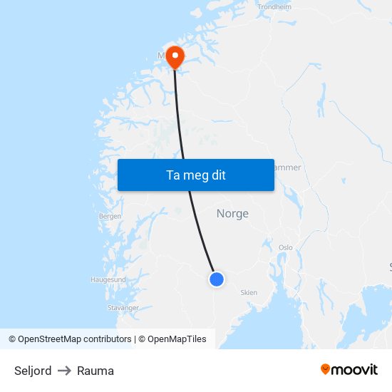 Seljord to Rauma map