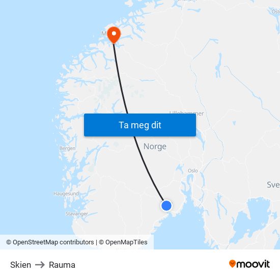 Skien to Rauma map