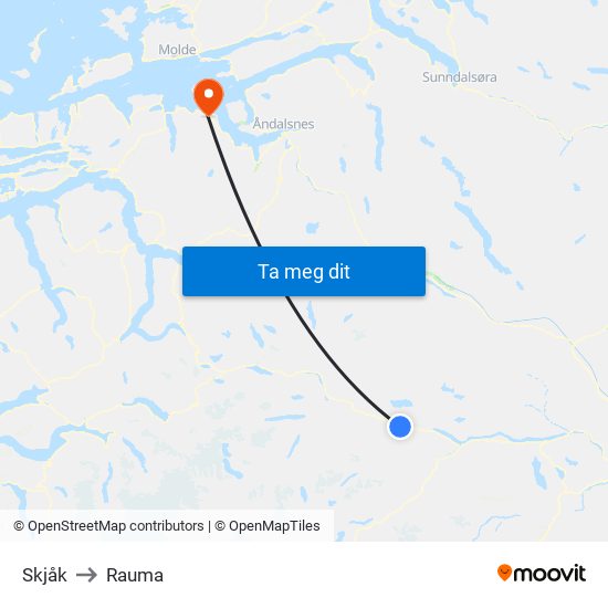 Skjåk to Rauma map