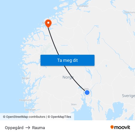 Oppegård to Rauma map
