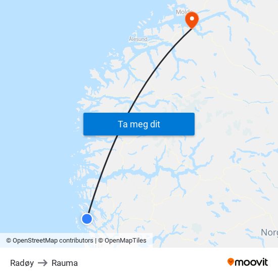 Radøy to Rauma map