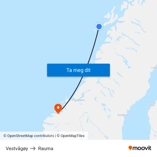 Vestvågøy to Rauma map