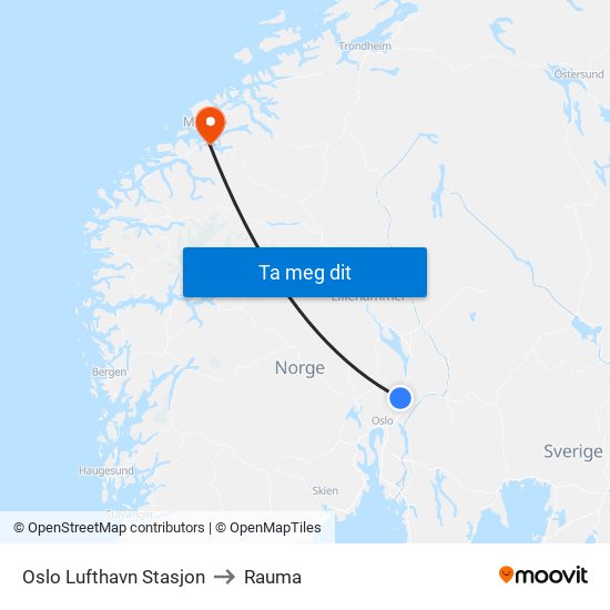 Oslo Lufthavn Stasjon to Rauma map