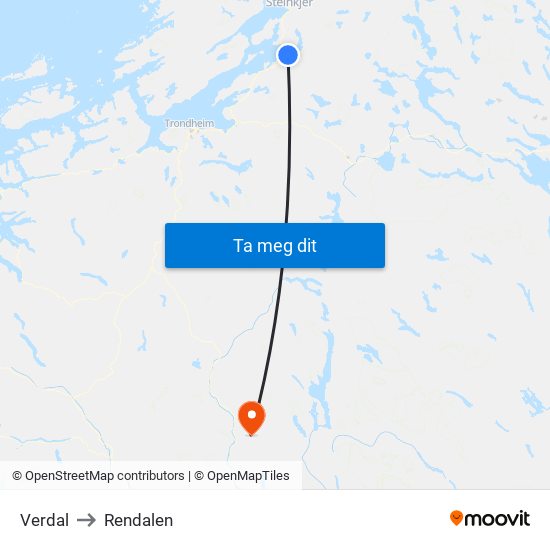 Verdal to Rendalen map