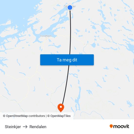 Steinkjer to Rendalen map