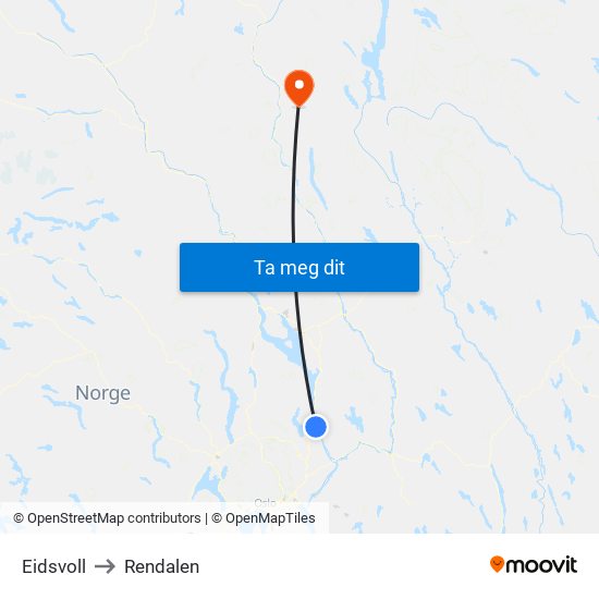 Eidsvoll to Rendalen map