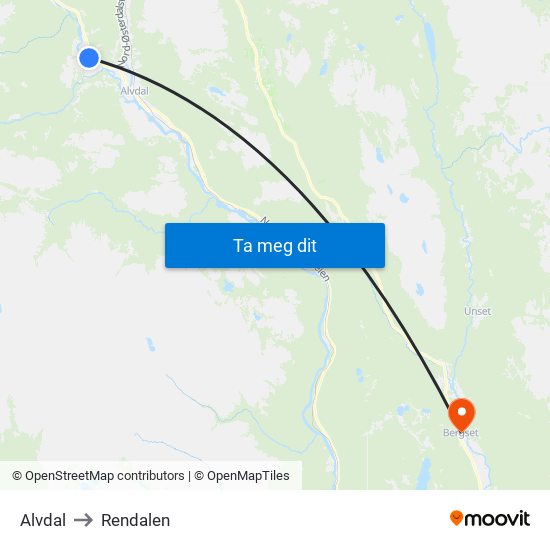 Alvdal to Rendalen map