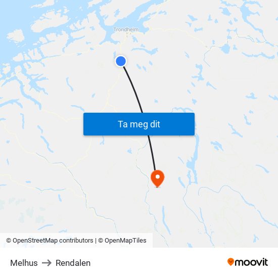 Melhus to Rendalen map
