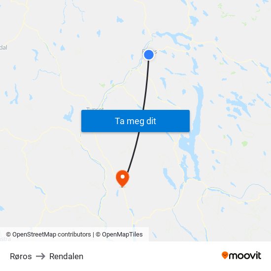 Røros to Rendalen map