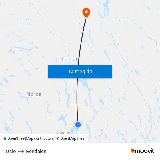 Oslo to Rendalen map