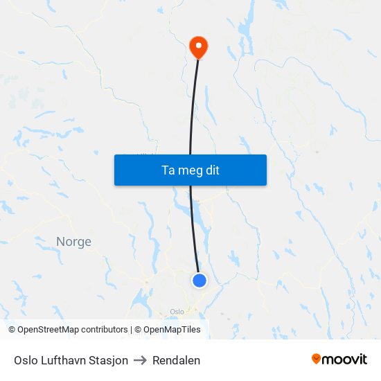 Oslo Lufthavn Stasjon to Rendalen map