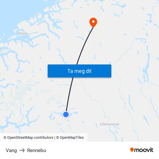 Vang to Rennebu map