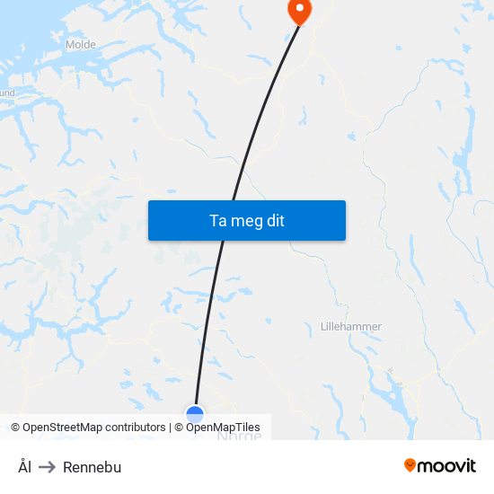 Ål to Rennebu map