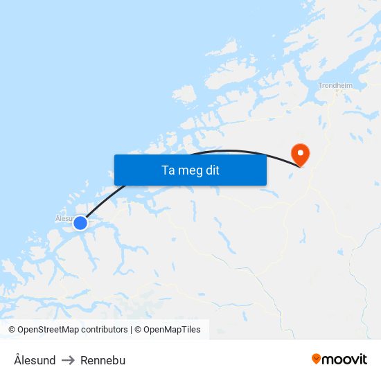 Ålesund to Rennebu map