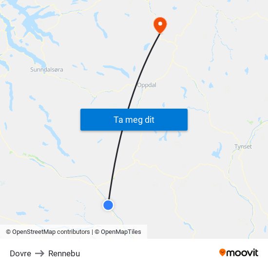Dovre to Rennebu map