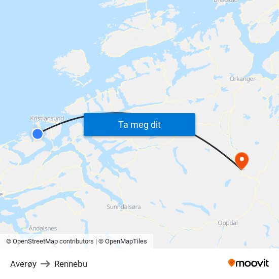 Averøy to Rennebu map