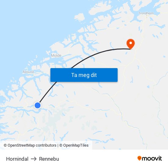 Hornindal to Rennebu map