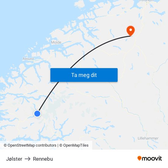 Jølster to Rennebu map